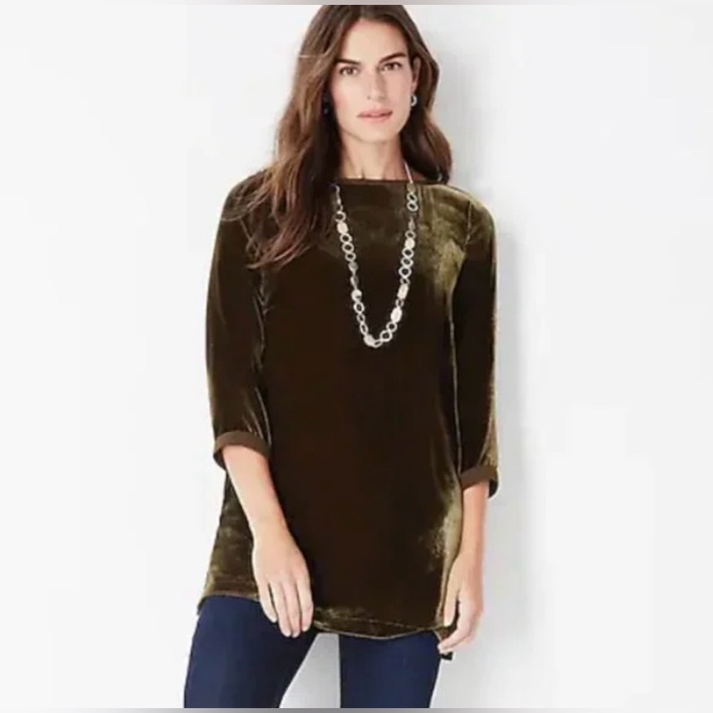 NWT Olive Silk Velvet Boat-Neck Tunic J.Jill, size XSP